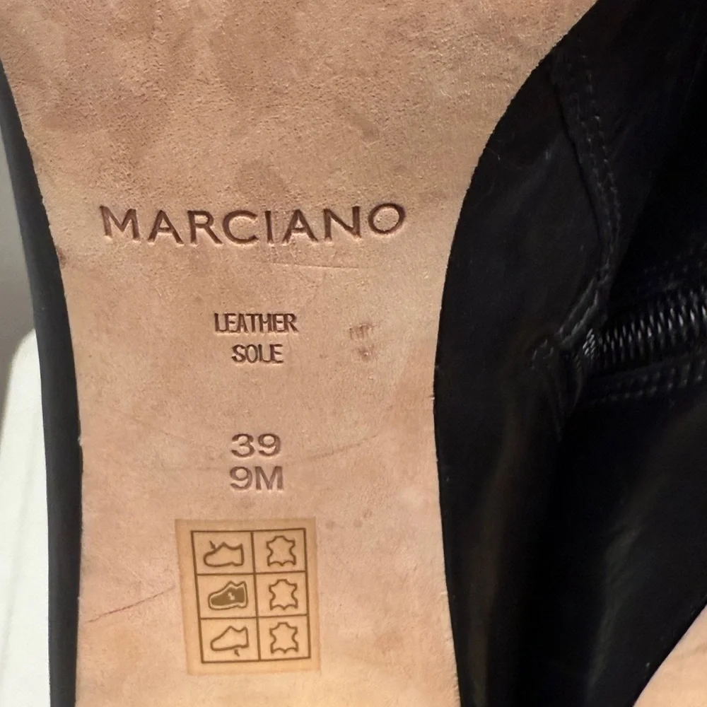 Marciano Ankle Boots Size 9 Black Leather Heels Stiletto Zipper Closure